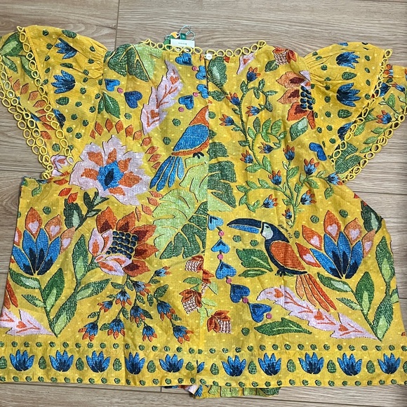 NWT Farm Rio summer garden yellow blouse - Picture 9 of 11